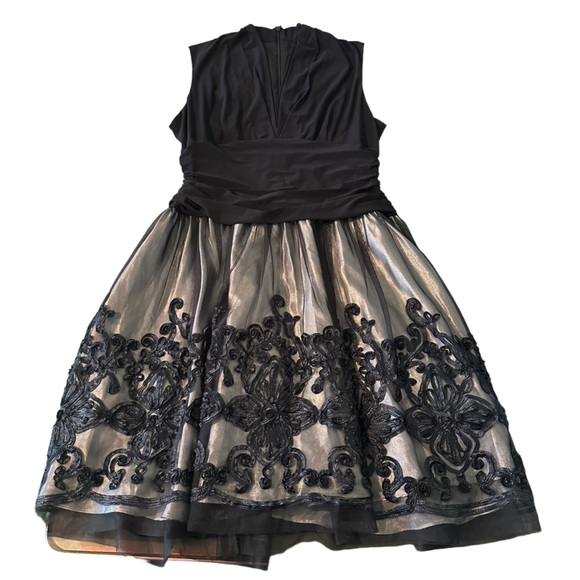 SLNY Floral Knee Length A Line Dress Sz 18 Navy Romantic Goth Whimsigoth Fairy - Picture 5 of 15